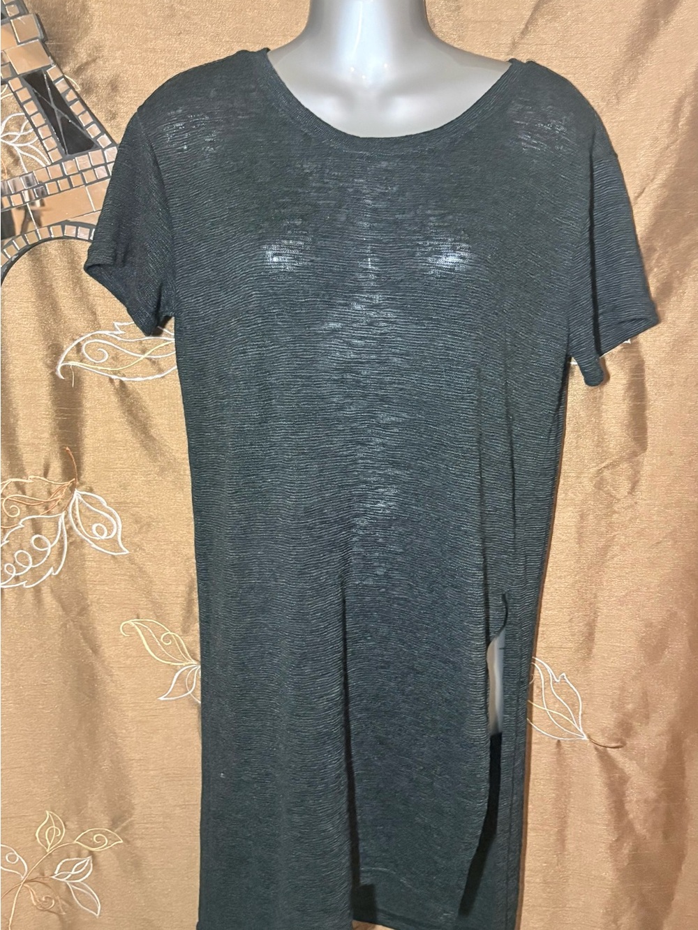 HYFVE Charcoal Gray Short Sleeve Swim Coverup with Split Size S